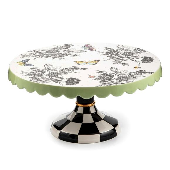 Brand New Mackenzie-Childs Butterfly Toile Large Pedestal Platter - Picture 1 of 3